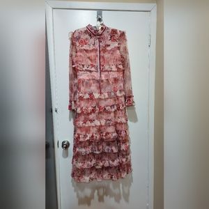 Mesh floral print long dress